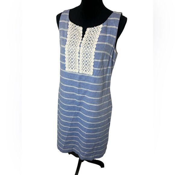 TALBOTS BLUE CLASSIC PREPPY NAUTICAL STRIPED SHIFT DRESS WOMENS SIZE 8 - Picture 6 of 10